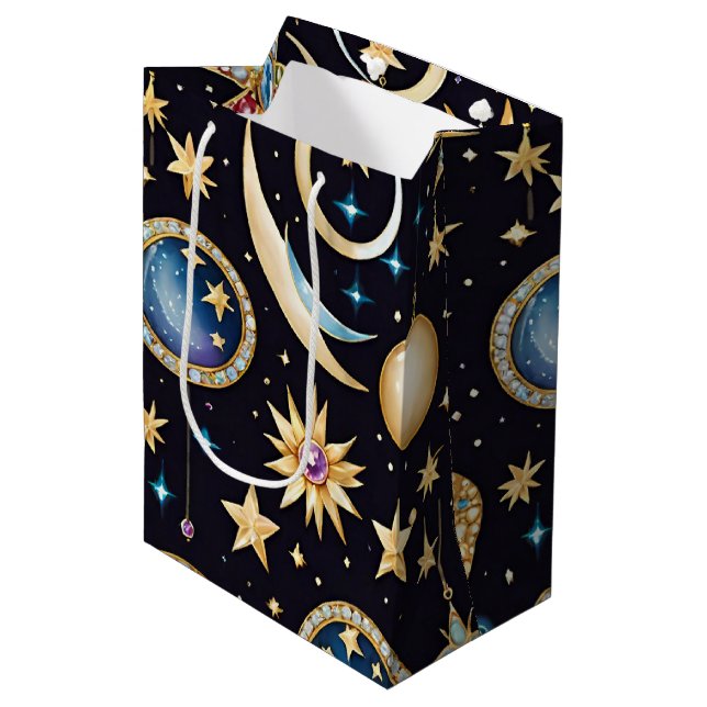 Moon And Stars Celestial   Medium Gift Bag (Front Angled)