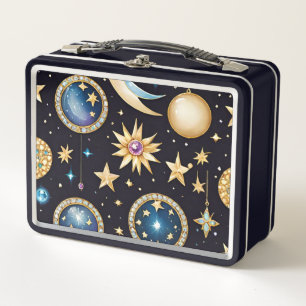 Moon And Stars Celestial Metal Lunch Box