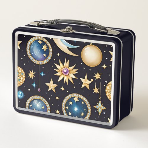 Moon And Stars Celestial   Metal Lunch Box