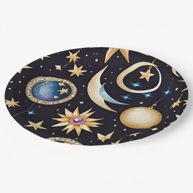 Moon And Stars Celestial   Paper Plates (Angled)