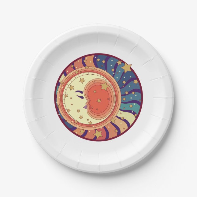 Moon and Stars celestial space party design Paper Plates (Front)