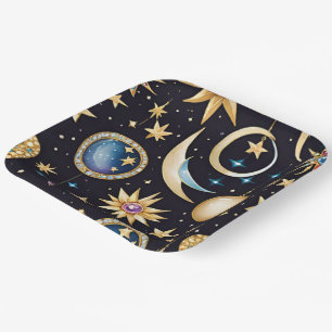 Moon And Stars Celestial Square Paper Plates