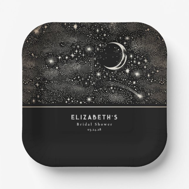 Moon and Stars Celestial Starry Night  Paper Plates (Front)