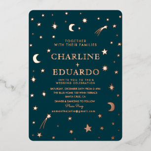 Moon and Stars  Celestial Starsign Golden Wedding Foil Invitation