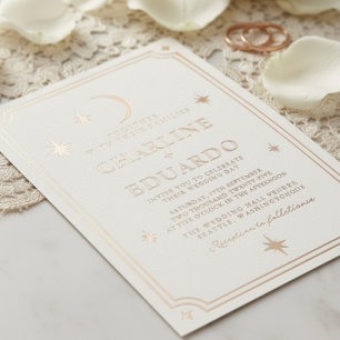 Moon and Stars Celestial Starsign Golden Wedding Foil Invitation