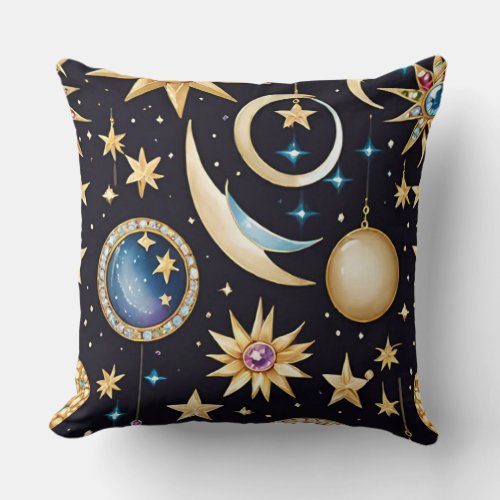 Moon And Stars Celestial  Throw Pillow