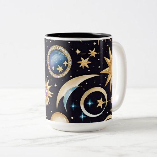 Moon And Stars Celestial   Two_Tone Coffee Mug