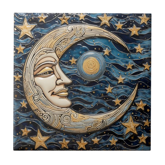 Moon and Stars Ceramic Tile (Front)