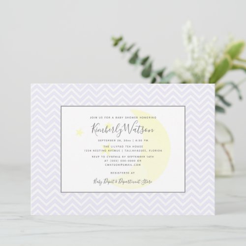 Moon and Stars Chevron Baby Shower  Lavender Invitation