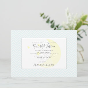 Moon and Stars Chevron Baby Shower   Teal Invitation