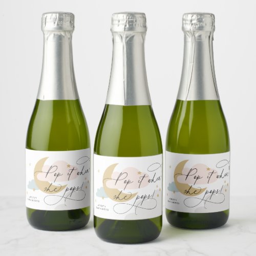 Moon and Stars Colorful Multi Pop It When She Pops Sparkling Wine Label