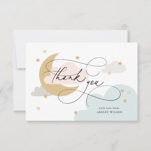 Moon and Stars Colorful Script Baby Shower Thank You Card