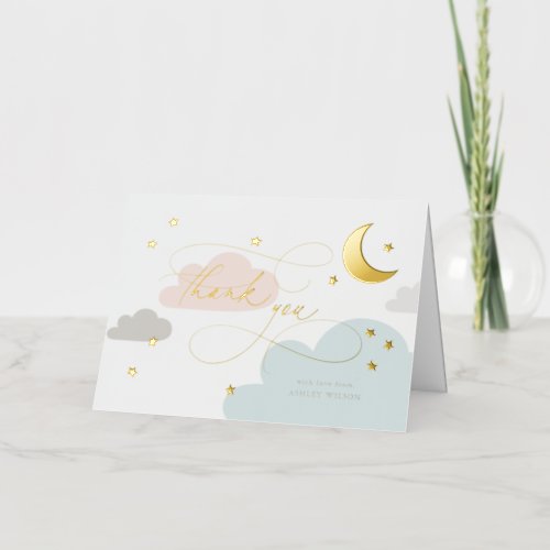 Moon and Stars Colorful Script Baby Thank You Foil Greeting Card