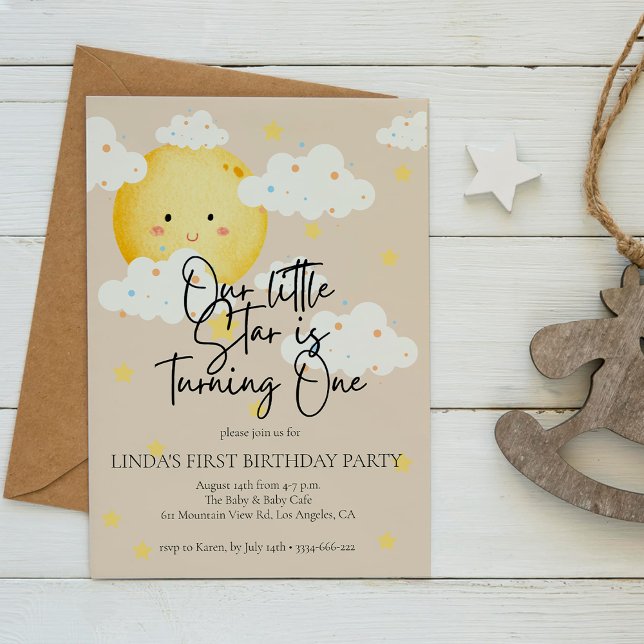 Moon and Stars Cream 1st Birthday Invitation (Creator Uploaded)