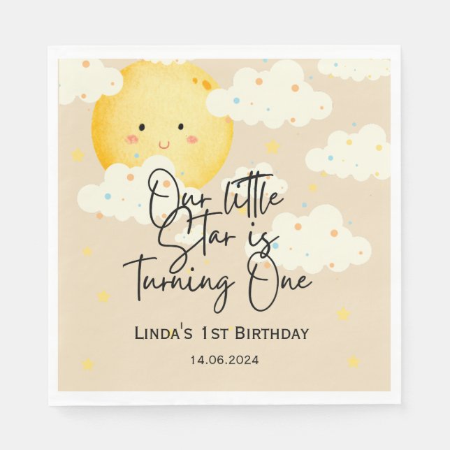 Moon and Stars Cream 1st Birthday  Napkins (Front)
