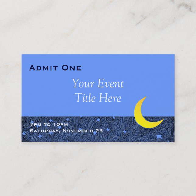 Moon and Stars Custom Event Ticket Business Card (Front)