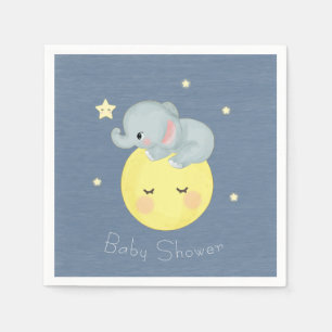 Moon and Stars Cute Elephant Baby Boy Shower Napkins