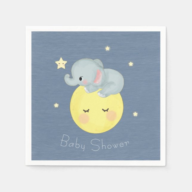 Moon and Stars Cute Elephant Baby Boy Shower Napkins (Front)
