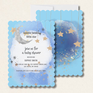 Moon And Stars Dark Blue Watercolor Abstract Invitation