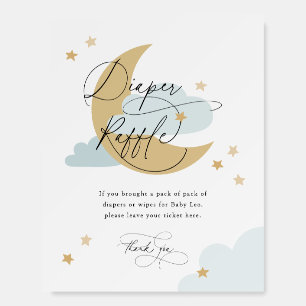Moon and Stars Diaper Raffle Sign Blue Baby Shower