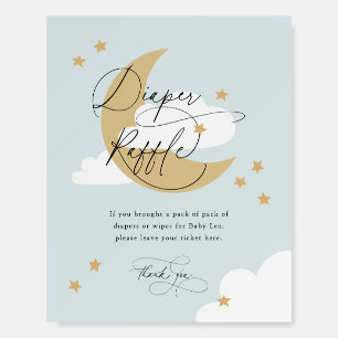 Moon and Stars Diaper Raffle Sign Blue Baby Shower