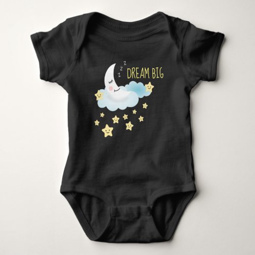 Moon and Stars Dream Big Cute Illustration Baby Bodysuit