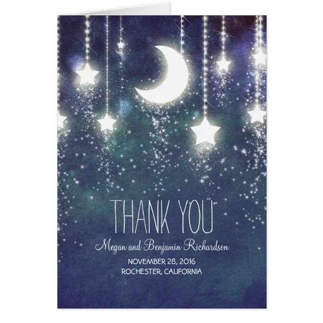 Moon And Stars Enchanted Navy Wedding Thank You Card