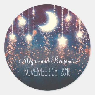 moon and stars enchanted romantic wedding classic round sticker