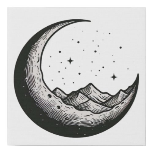 Moon and stars faux canvas print