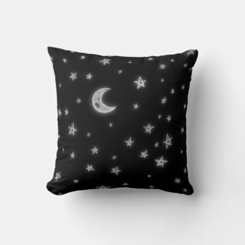 Moon and Stars Faux Glowing Throw Pillow