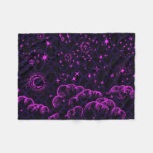 "Moon and Stars" Fleece Blanket (PK/BLK/PUR)