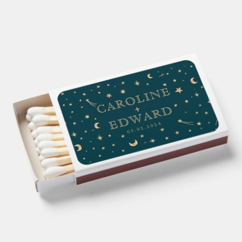 Moon and Stars Galaxy Navy Gold Wedding  Matchboxes