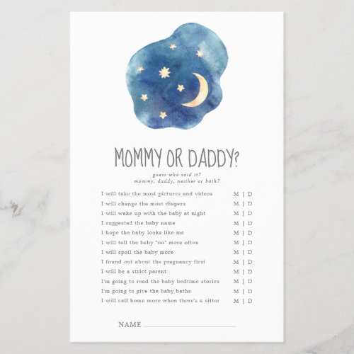 Moon and Stars Gender Neutral Mommy or Daddy Game