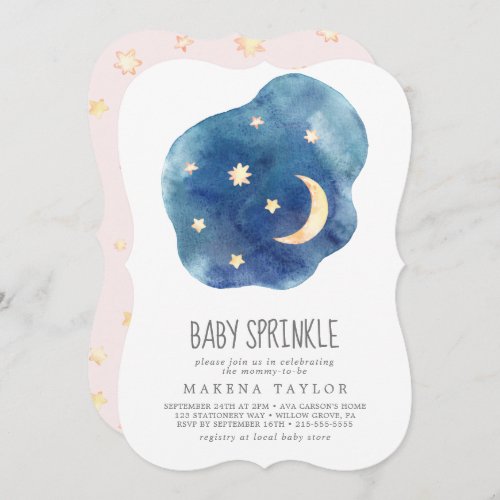 Moon and Stars Girl Baby Sprinkle Invitation