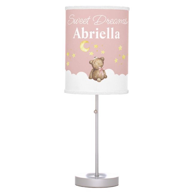 Moon and Stars Girl Teddy Bear Nursery Table Lamp (Front)