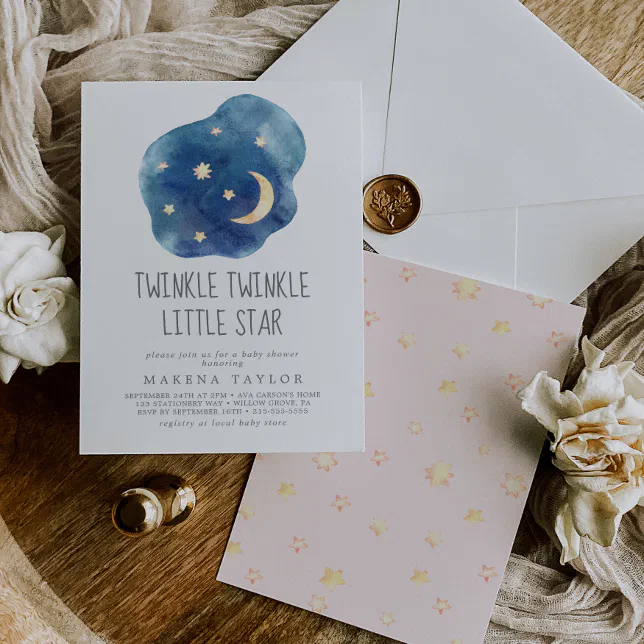 Moon and Stars Girl Twinkle Twinkle Little Star Invitation | Zazzle