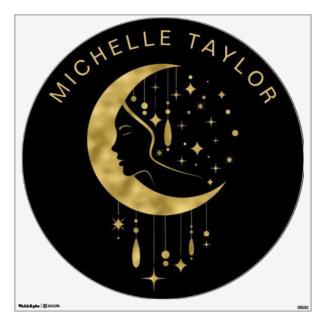 MOON AND STARS  GODDESS GOLD CELESTIAL WALL DECAL (Front)