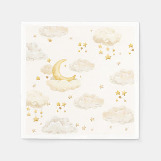 Moon and Stars Gold Dreamy Sky Baby Shower Napkins