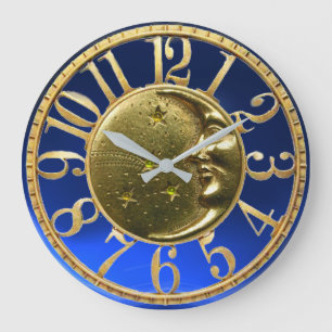 MOON AND STARS Gold Yellow Blue Large Clock