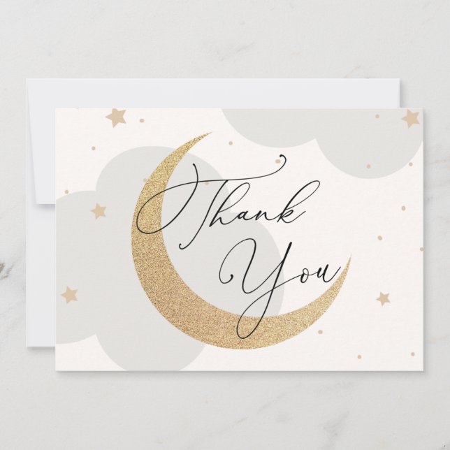 Moon and Stars Gray Baby Shower Thank You Card (Front)