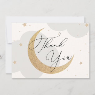 Moon and Stars Gray Baby Shower Thank You Card