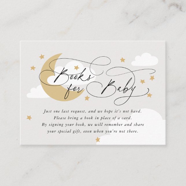 Moon and Stars Gray Book Request Baby Shower Enclosure Card (Front)