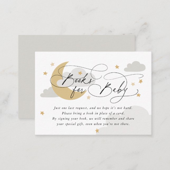 Moon and Stars Gray Gold Book Request Baby Shower Enclosure Card (Front/Back)