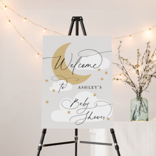 Moon and Stars Gray Gold Welcome Baby Shower Foam Board