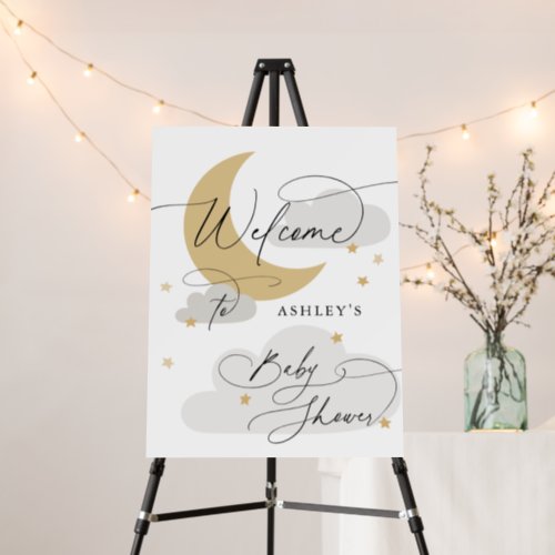 Moon and Stars Gray Gold Welcome Baby Shower Foam Board
