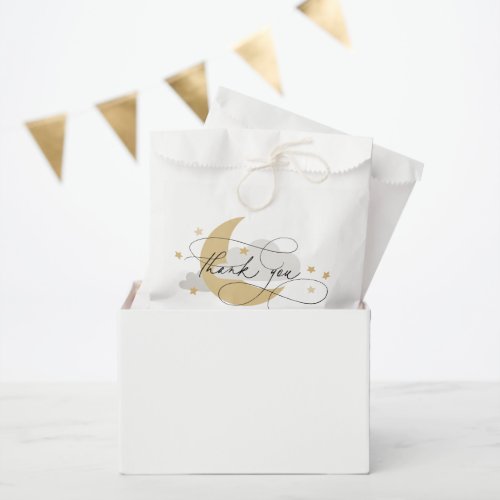 Moon and Stars Gray Script Baby Shower Thank You Favor Bag
