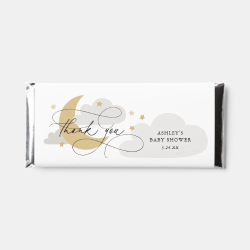 Moon and Stars Gray Script Baby Shower Thank You Hershey Bar Favors