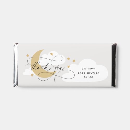 Moon and Stars Gray Script Baby Shower Thank You Hershey Bar Favors