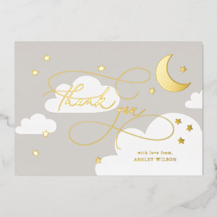Moon and Stars Gray Script Baby Thank You Foil Invitation