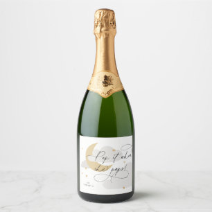 Moon and Stars Gray Script Pop It When She Pops Sparkling Wine Label